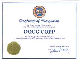 another of 2,000 thank you letters and awards received by Doug Copp for Humanitarian work.